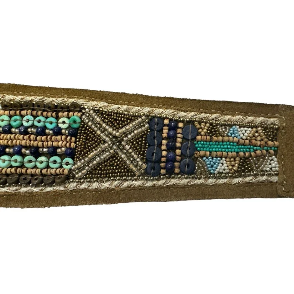 Chico's Leather Beaded Wide Belt Women’s Sz M NWT Snap Multi-color Statement